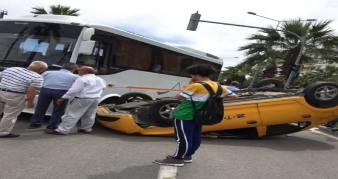 Taksi takla attı, sürücü hafif yaralandı...