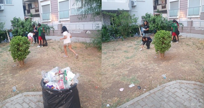 Çocuklar oyun alanları olan parkı temizledi...