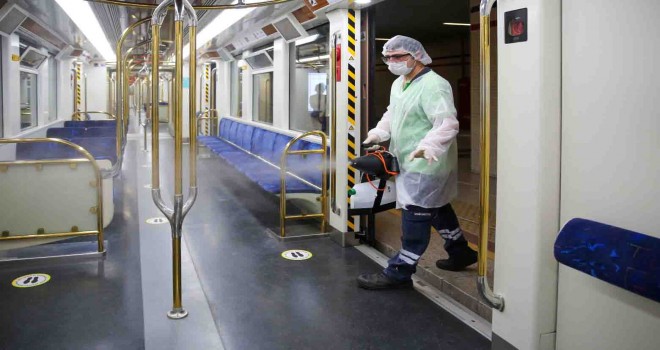 Metro ve tramvay vagonlarına günde 491 kez dezenfeksiyon