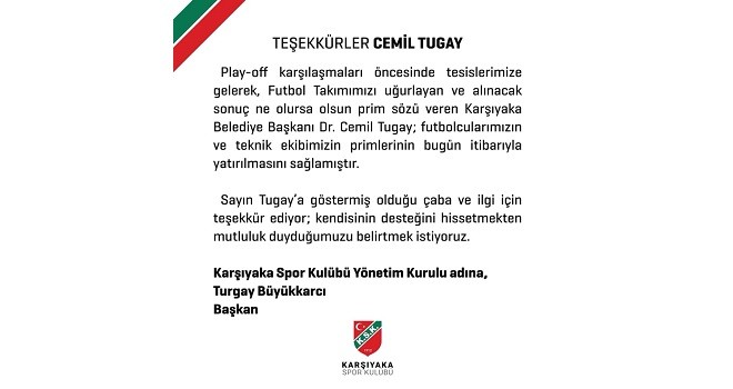 KSK'den başkan Tugay'a teşekkür