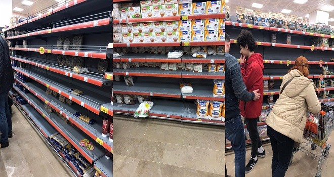 Corona virüs paniği Karşıyaka'da rafları boşalttı...
