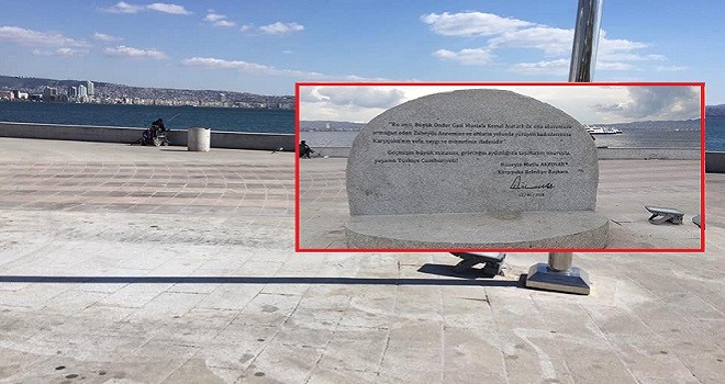 Kamuoyu baskısıyla Karşıyaka Anıtı'ndaki yazıt kaldırıldı
