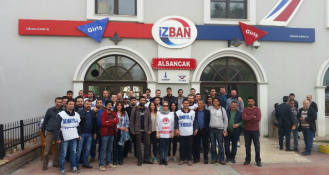 Grevdeki İzban işçileri Ata'ya saygı durdu