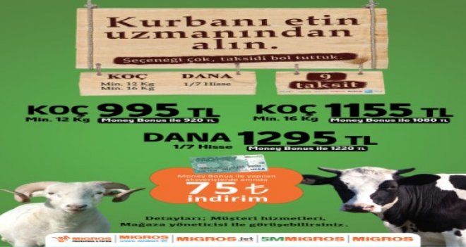 Migros'tan yerli besi kurbanlıklarda uygun fiyat, taksit ve teslimat imkanı