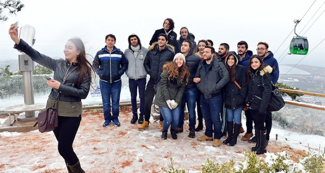 Teleferik’te kar keyfi